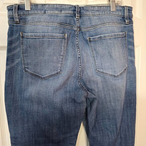Cosmic Blue Love Mid Rise Skinny Distressed Jeans Y2K Size 32 - Picture 6 of 9